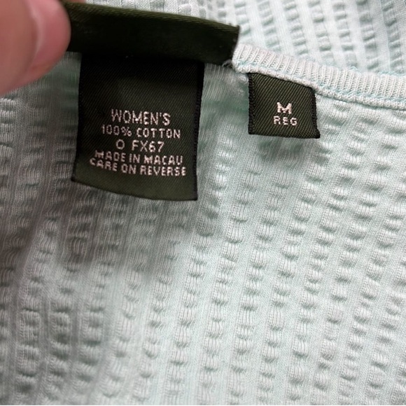 L.L. Bean Mint Green Crew Neck Textured Short Sleeve Button Down Tee Size Medium - Picture 3 of 6